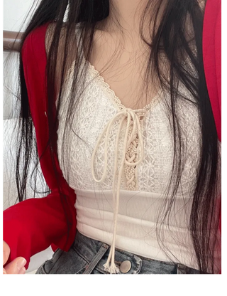 Lower eyelet embroidery lace crop sleeveless nasi