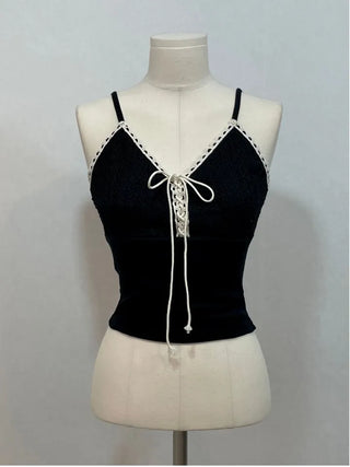 Lower eyelet embroidery lace crop sleeveless nasi