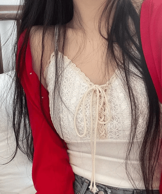 Lower eyelet embroidery lace crop sleeveless nasi