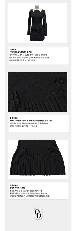 Aira pleated collar neck belt one-piece set