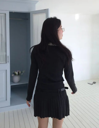 Aira pleated collar neck belt one-piece set