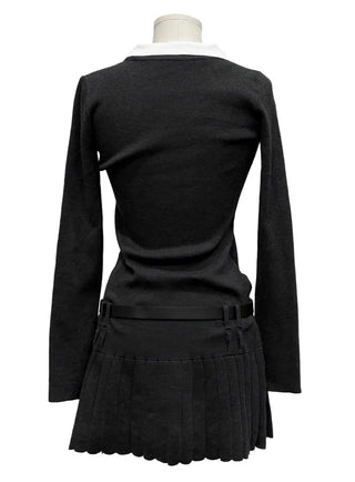 Aira pleated collar neck belt one-piece set