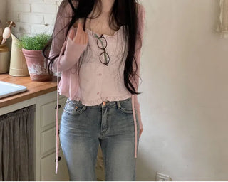 Newet Frill Button Bustier Sleeveless Top