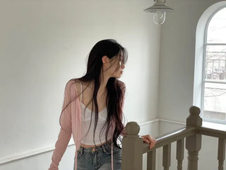 Rooney loose fit ribbon see-through long sleeve cardigan