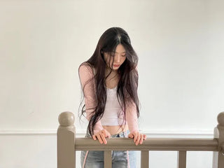 Rooney loose fit ribbon see-through long sleeve cardigan