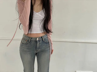 Rooney loose fit ribbon see-through long sleeve cardigan
