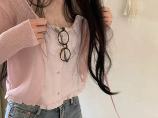 Rooney loose fit ribbon see-through long sleeve cardigan