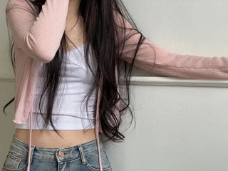 Rooney loose fit ribbon see-through long sleeve cardigan