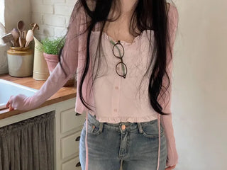 Rooney loose fit ribbon see-through long sleeve cardigan