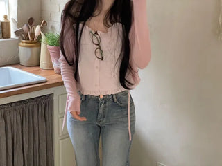 Rooney loose fit ribbon see-through long sleeve cardigan