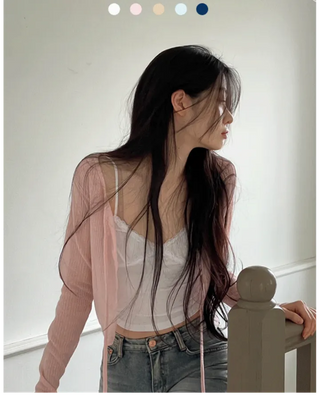 Rooney loose fit ribbon see-through long sleeve cardigan