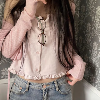 Rooney loose fit ribbon see-through long sleeve cardigan