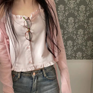 Rooney loose fit ribbon see-through long sleeve cardigan