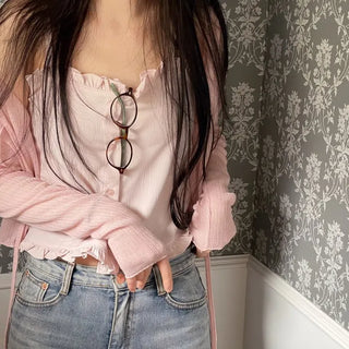 Rooney loose fit ribbon see-through long sleeve cardigan