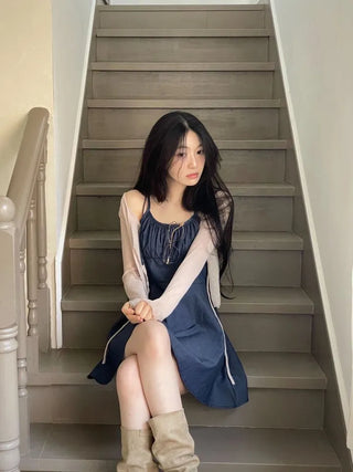 Rooney loose fit ribbon see-through long sleeve cardigan