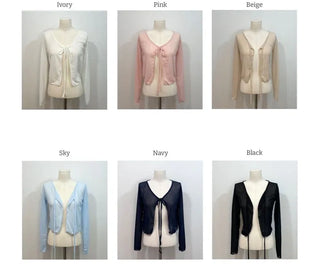Rooney loose fit ribbon see-through long sleeve cardigan