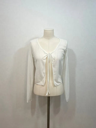Rooney loose fit ribbon see-through long sleeve cardigan