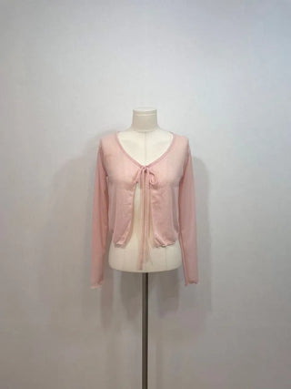 Rooney loose fit ribbon see-through long sleeve cardigan