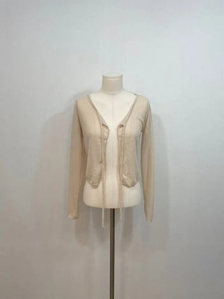 Rooney loose fit ribbon see-through long sleeve cardigan