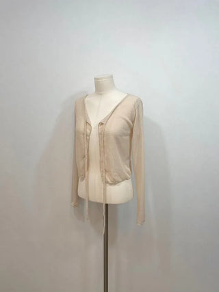 Rooney loose fit ribbon see-through long sleeve cardigan