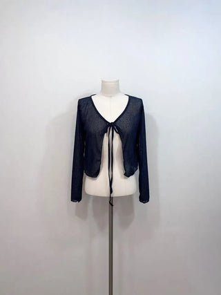 Rooney loose fit ribbon see-through long sleeve cardigan