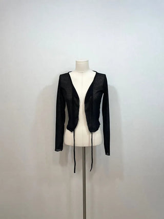 Rooney loose fit ribbon see-through long sleeve cardigan