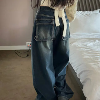 Lujin Vintage Volume Pocket D-Ring Stitch Wide Denim Long Pants