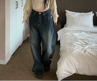 Lujin Vintage Volume Pocket D-Ring Stitch Wide Denim Long Pants