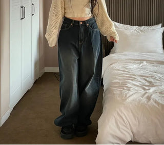 Lujin Vintage Volume Pocket D-Ring Stitch Wide Denim Long Pants