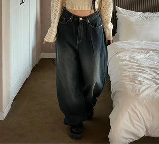 Lujin Vintage Volume Pocket D-Ring Stitch Wide Denim Long Pants