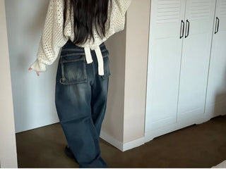 Lujin Vintage Volume Pocket D-Ring Stitch Wide Denim Long Pants