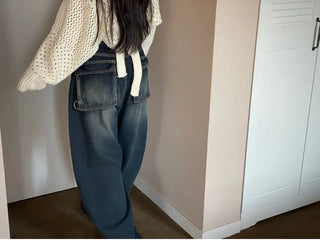 Lujin Vintage Volume Pocket D-Ring Stitch Wide Denim Long Pants