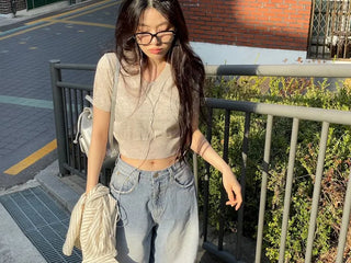 Neville Pintuck Vintage Semi-Wide Denim Long Pants