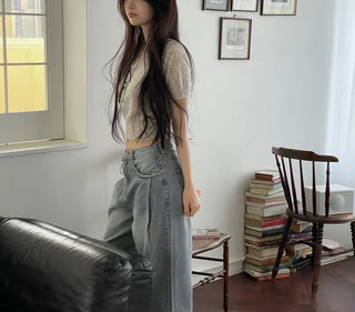 Neville Pintuck Vintage Semi-Wide Denim Long Pants