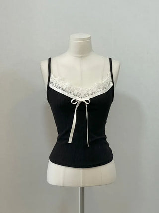 of prin lace golf semi-crop sleeveless top