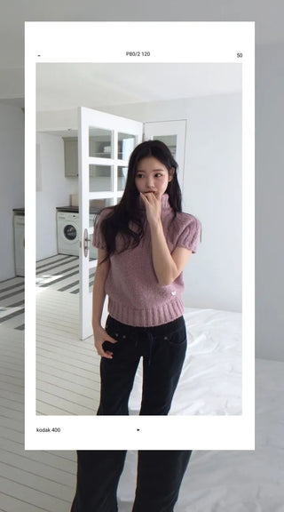 Petal Heart Point Turtleneck Polar Knit T-Shirt