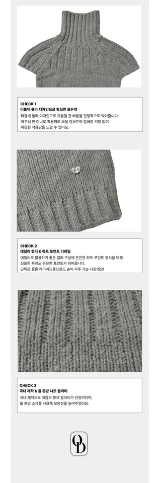 Petal Heart Point Turtleneck Polar Knit T-Shirt