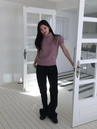 Petal Heart Point Turtleneck Polar Knit T-Shirt