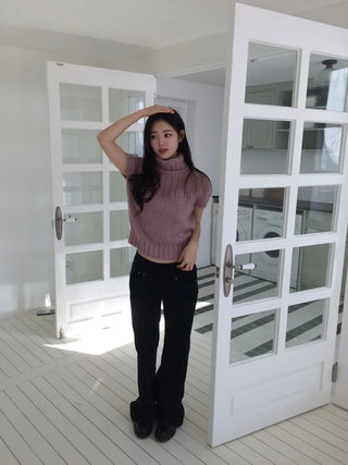Petal Heart Point Turtleneck Polar Knit T-Shirt
