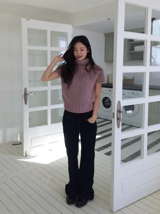 Petal Heart Point Turtleneck Polar Knit T-Shirt