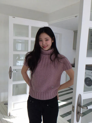 Petal Heart Point Turtleneck Polar Knit T-Shirt