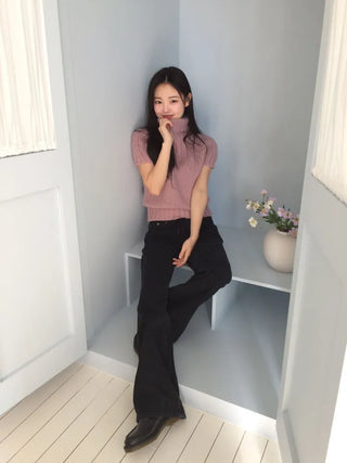 Petal Heart Point Turtleneck Polar Knit T-Shirt