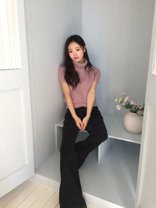 Petal Heart Point Turtleneck Polar Knit T-Shirt