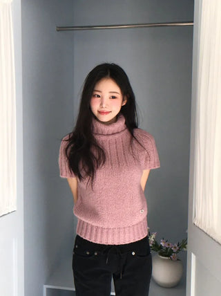 Petal Heart Point Turtleneck Polar Knit T-Shirt