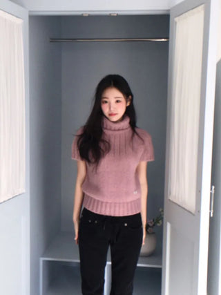 Petal Heart Point Turtleneck Polar Knit T-Shirt