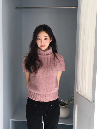 Petal Heart Point Turtleneck Polar Knit T-Shirt