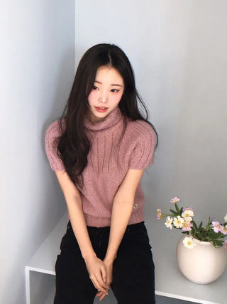 Petal Heart Point Turtleneck Polar Knit T-Shirt