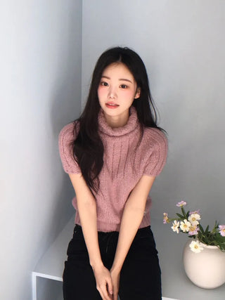 Petal Heart Point Turtleneck Polar Knit T-Shirt
