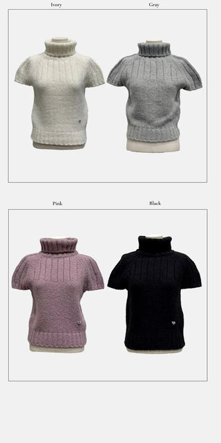 Petal Heart Point Turtleneck Polar Knit T-Shirt