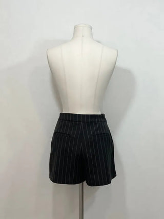 And Classic Herringbone Stripe Pleated Button Mini Skirt